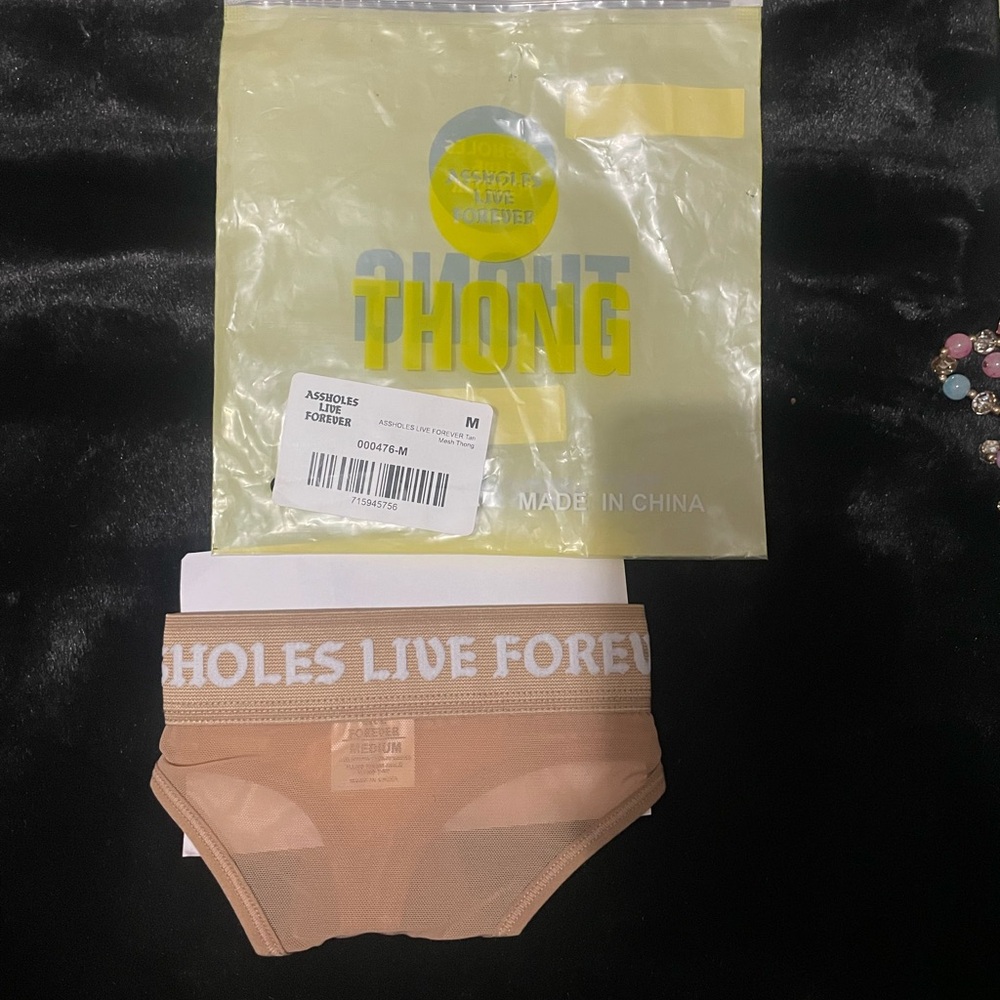 NWT A$$holes Live Forever Tan  Mesh Thong, Size: M